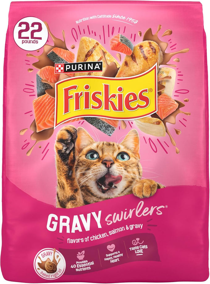 Friskies Gravy Swirlers dry cat food 22 lb bag with chicken salmon and gravy flavors