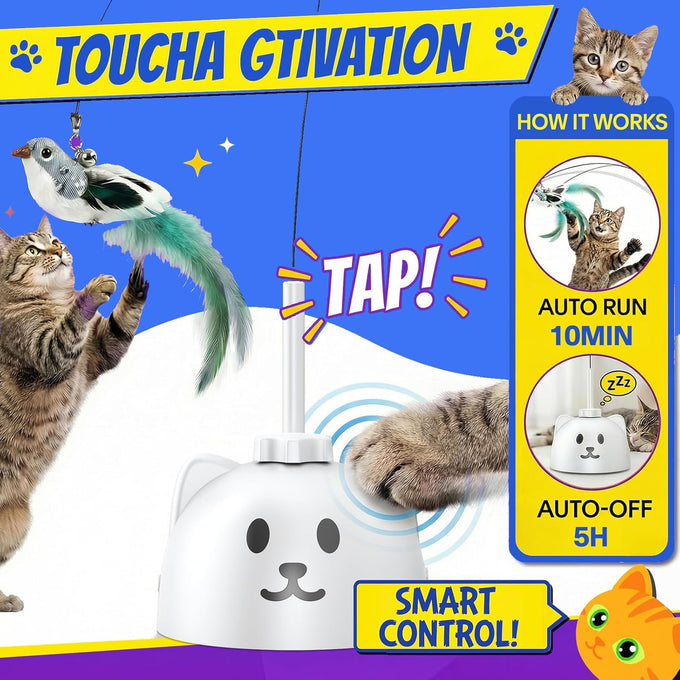 Automatic Flying Bird Feather Cat Toy for Indoor Cats with Sticky Suction Base and USB Rechargeable Electric Teaser