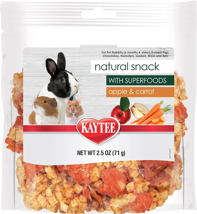 Kaytee natural pet snack for guinea pigs, rabbits, hamsters, and small animals, apple & carrot, 2.5 ounces