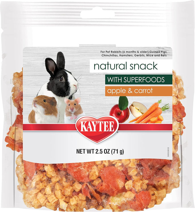 Kaytee natural pet snack for guinea pigs, rabbits, hamsters, and small animals, apple & carrot, 2.5 ounces