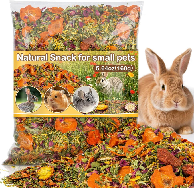 Sukh Natural Botanical Rabbit Treats for Guinea Pigs and Hamsters - 160g Mix of Freeze Dried Fruits, Vegetables, and Flowers