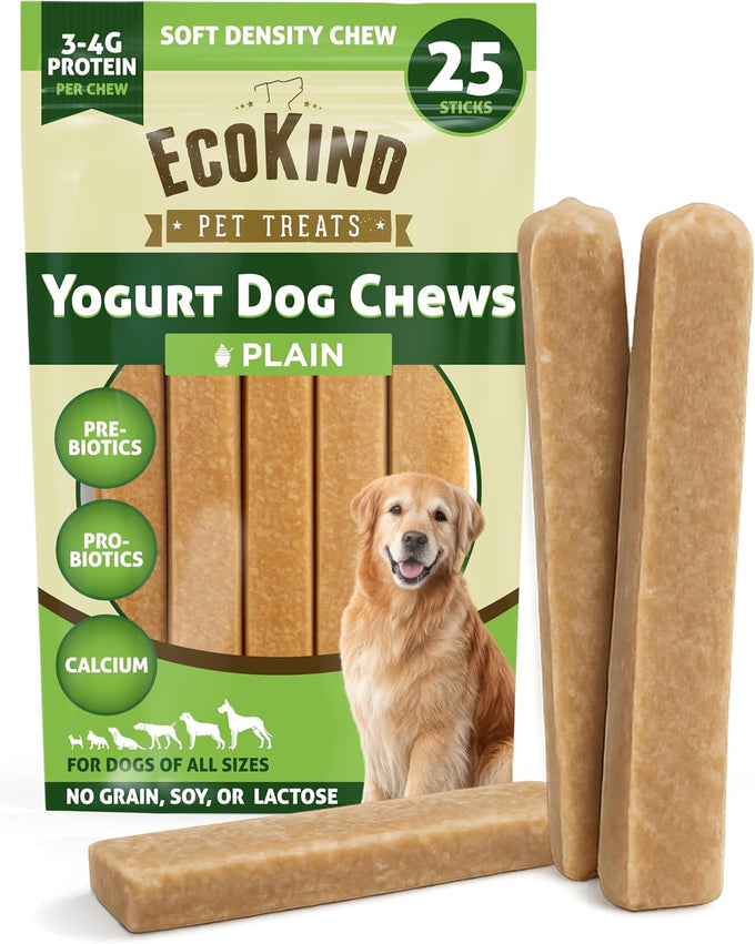 EcoKind Peanut Butter Yogurt Dog Chews - Probiotics, Lactose Free, Grain Free, Natural Dog Treats for All Breeds, USA Made, 25 Chews