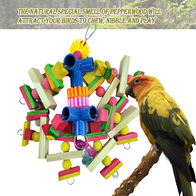 Parrot toys for African grey parrots, cockatoos, small macaws, 100% natural wooden chew toys and bird cage accessories