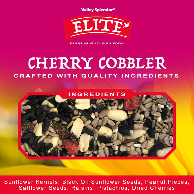 Cherry Cobbler Premium Bird Feed Blend with Sunflower Kernels, Peanuts, and Safflower Seeds for Attracting Multiple Bird Species