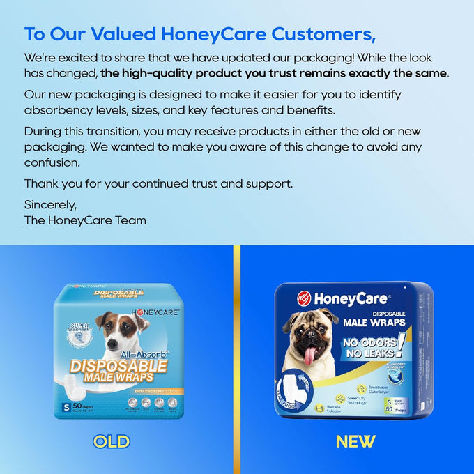 Honey Care All-Absorb A26 Male Dog Wrap, 50 Count, Small: Breathable, Leak-Proof, and Fur-Safe