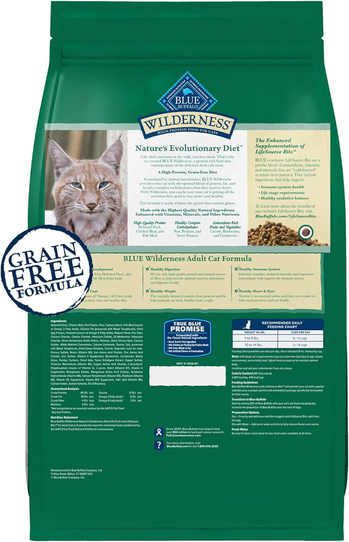 Blue Buffalo Wilderness Duck High-Protein Grain-Free Dry Cat Food for Adults, 5-lb Bag