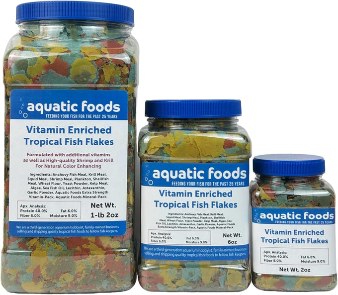 Premium Vitamin Enriched Tropical Fish Flakes with Krill, Spirulina, and Color Enhancers, plus Pellet and Wafer Mix, for All Tropical Fish in a 2oz Jar