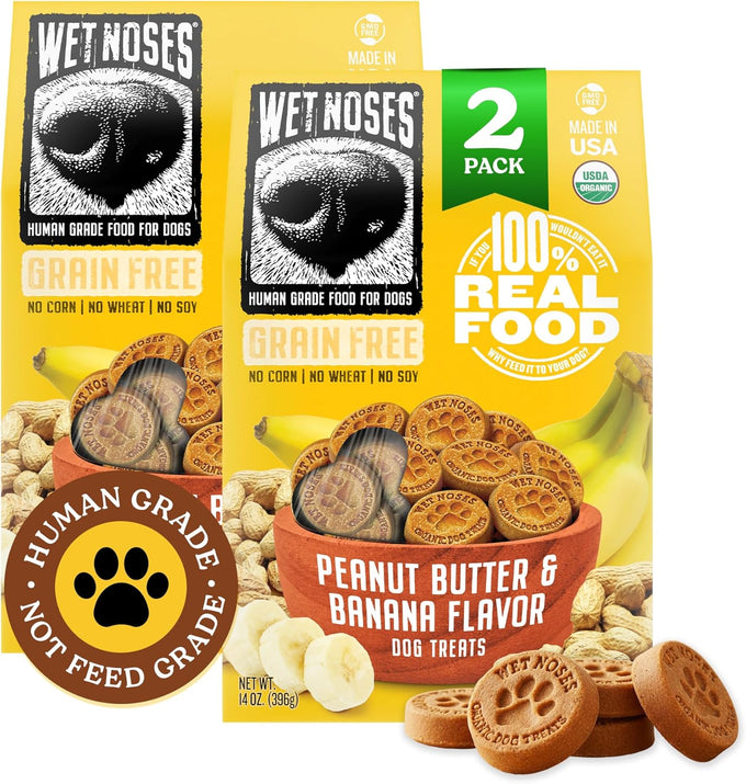 Wet Noses Organic Grain-Free Dog Treats - Peanut Butter & Banana, 14oz (2 Pack) - Non-Gmo, Healthy Training Snacks