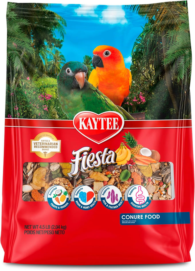 Kaytee Fiesta Conure Food, 4.5 pounds, Nutritious and Fun Blend for Skin, Feather, Digestion, Brain and Heart Health