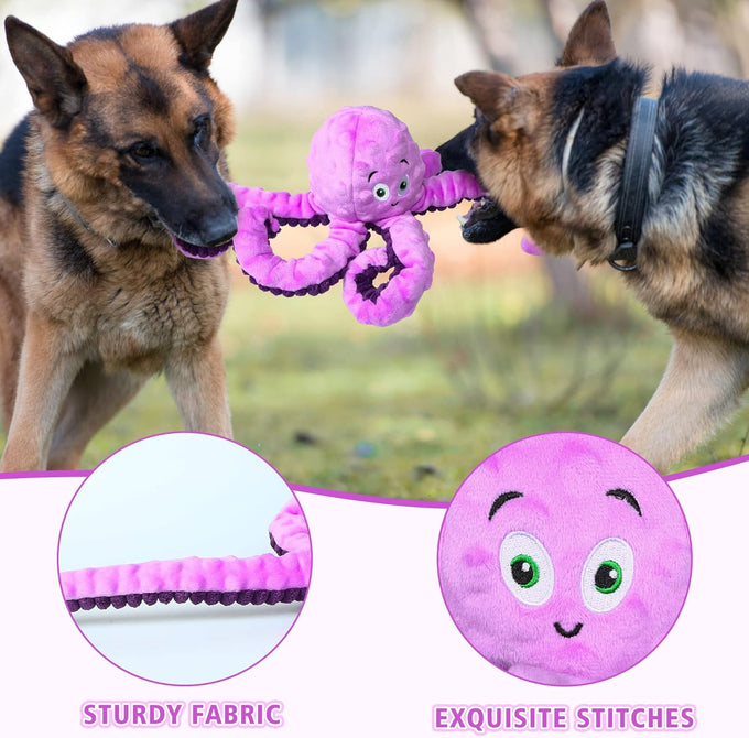 BuyPow Octopus Purple Dog Squeaky Toy - Large & Small Dog Toys for Puppy Teething, Soft Plush, Waterproof Squeaker, Fun Animal Toy