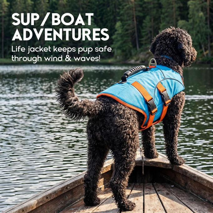 Asenk Dog Life Jacket for Swimming, Boating, Reflective & Adjustable, Small to Large Dogs, Blue, Size S
