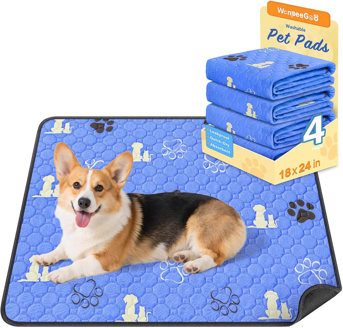 WanpeeGoo 18x24 Grey Polyester Washable Non-Slip Reusable Dog Training Pads, 4 Pack for Pet Whelping, Crate, Bed