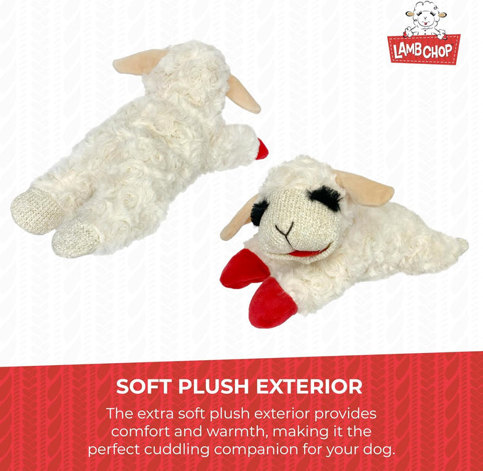 Multipet Lamb Chop Squeaky Dog Plush Toy - 10" Creampuff for Small & Medium Dogs