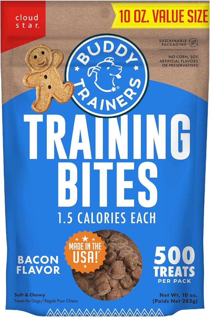 Buddy Biscuits Trainers Training Bites Soft & Chewy Dog Treats, Bacon, 10 oz Pouch