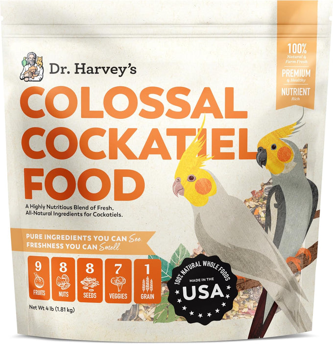 Dr. Harvey's Colossal Cockatiel Blend, All Natural Daily Food for Healthy Cockatiels (4 pounds, USA made)