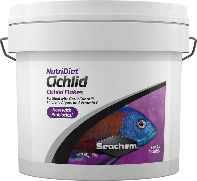 Seachem NutriDiet Cichlid Fish Flakes, Probiotic Formula with GarlicGuard, 100g, Color-Enhancing Diet for Aquarium Fish