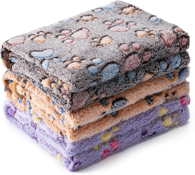 Premium Flannel Paw Printed Pet Blanket for Dog Puppy Cat - Small, Brown, Pink, White