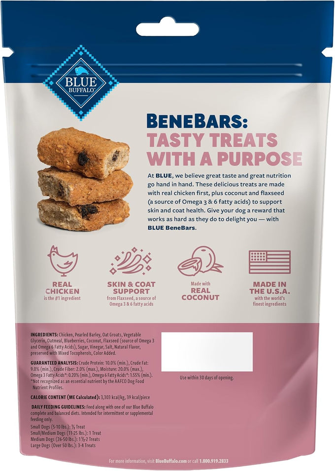 Blue Buffalo BeneBars Skin & Coat Support Dog Treats with Omega 3 & 6 Fatty Acids