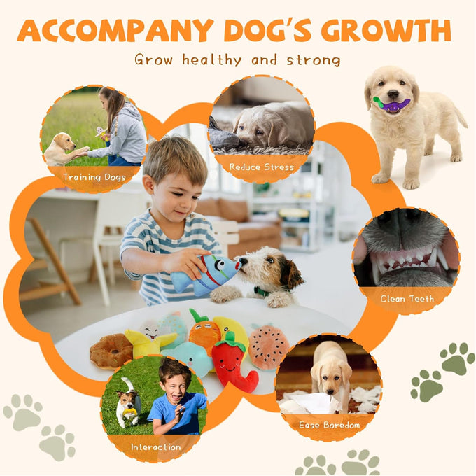 Cheerful 20-Pack Squeaky Plush Dog Toys Set with Dog Bags for Small Dogs, Fun&Teeth Cleaning