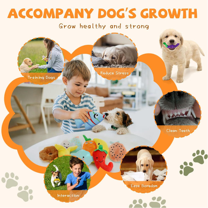 Cheerful 20-Pack Squeaky Plush Dog Toys Set with Dog Bags for Small Dogs, Fun&Teeth Cleaning