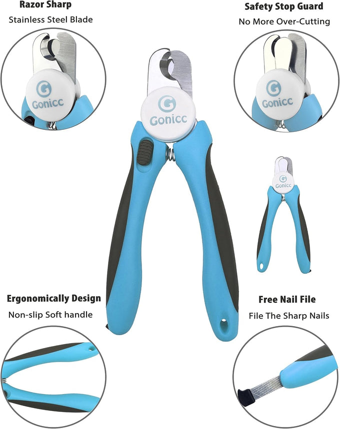 gonicc professional pet nail clippers for large dogs with safety guard and razor sharp blade