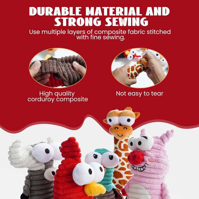 Nocciola 5-pack squeaky dog toys, durable stuffed critter zoo dog toys for small, medium, and large dogs