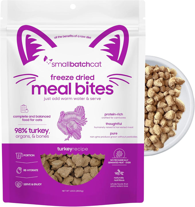 smallbatch freeze-dried raw cat food, beef recipe, high protein meal or topper, 10oz bag, usa made