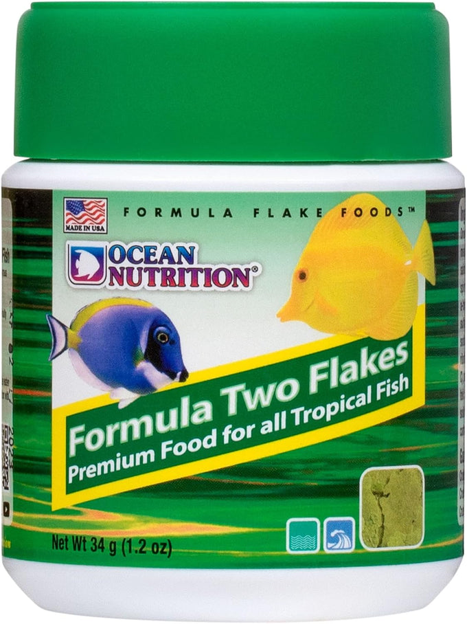 Ocean Nutrition Formula Two Flake Fish Food - Natural Ingredient Fish Food Flakes for Tropical Fish Made in USA 1.2 oz 34 g