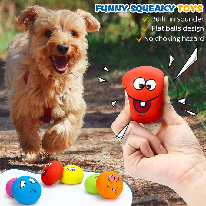 Hungdao 12-piece latex rubber squeaky dog toys, 6 colors, smile face emoticon, 100% safe for small medium pets