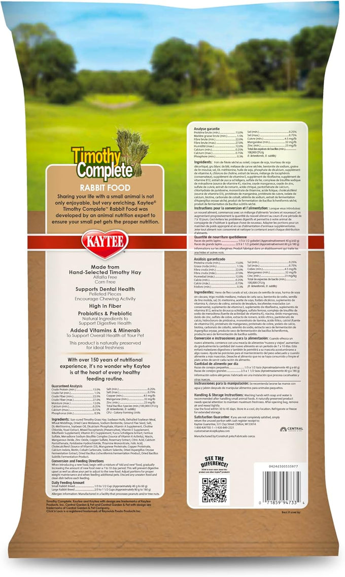 Kaytee Timothy Complete Rabbit Food, Timothy Hay, High in Fiber, Dental Health, Digestion, 9.5 pounds