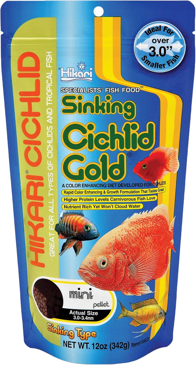 Hikari 12-Ounce Sinking Cichlid Gold Pellets for Small Pets, Color Enhancer, High Protein