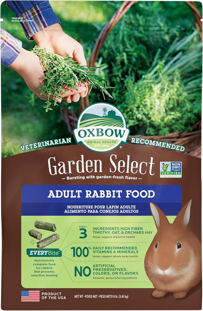 Oxbow Garden Select Adult Rabbit Food, Non-GMO, Timothy Hay, No Soy or Wheat, 8 lb. Bag