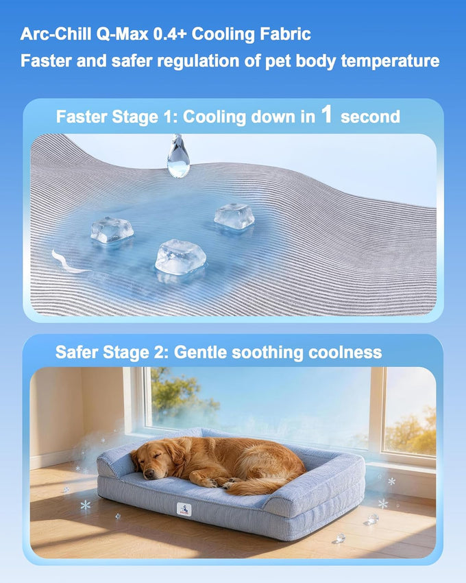 Medium cooling dog bed with orthopedic memory foam, waterproof, and washable nylon cover, blue, 36 inches