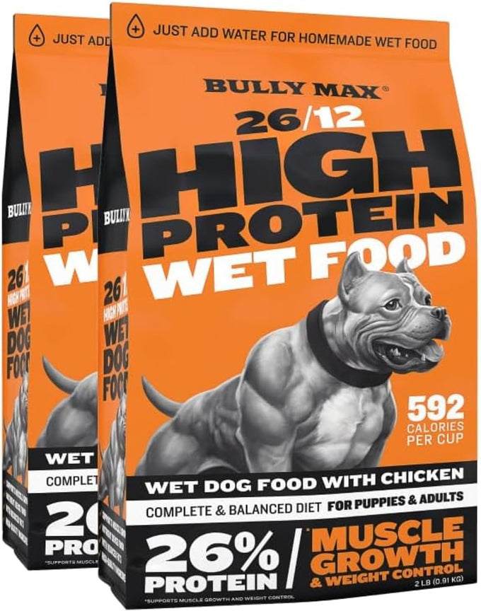 Bully Max Wet Dog Food for Adults & Puppies - Dehydrated High Protein Instant Fresh Soft Dog Food with Chicken - Healthy Muscle Growth for Small & Large Breeds - 2 Dry Pounds (Makes 5.5 lbs. Wet Food)
