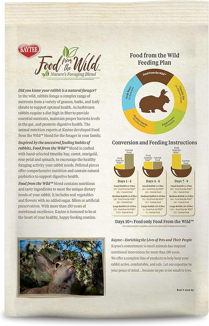 Kaytee food from the wild natural pet rabbit food, premium pellets, 4 pound, timothy hay, no added sugar