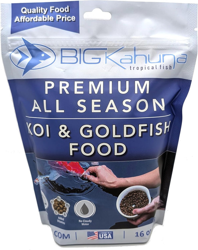 Kahuna Koi Fish Food for Ponds, 4.5lbs, Pellets, 3/16-1/4, Floating, Pond Fish Food, Made in USA