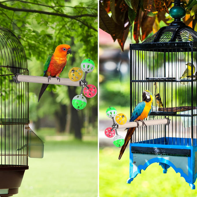 teniinet stand perch toy with rotating balls for small and medium birds including parakeets and cockatiels, 1-piece, natural wood, 7.85 inches, untreated beech