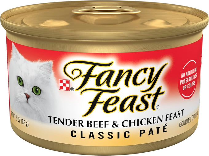 Purina fancy feast tender beef and chicken wet cat food 24 pack 3 oz cans