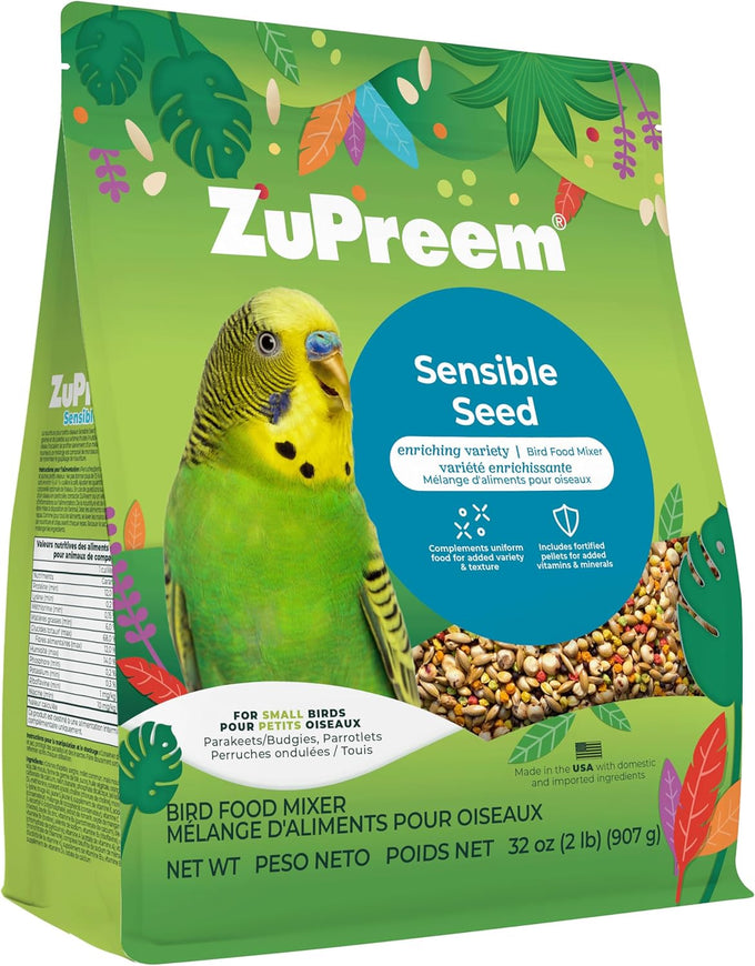 ZuPreem Smart Selects Daily Bird Food for Small Birds, Parakeet, Budgie, Parrotlet, Dove, Made in USA, 2 lb