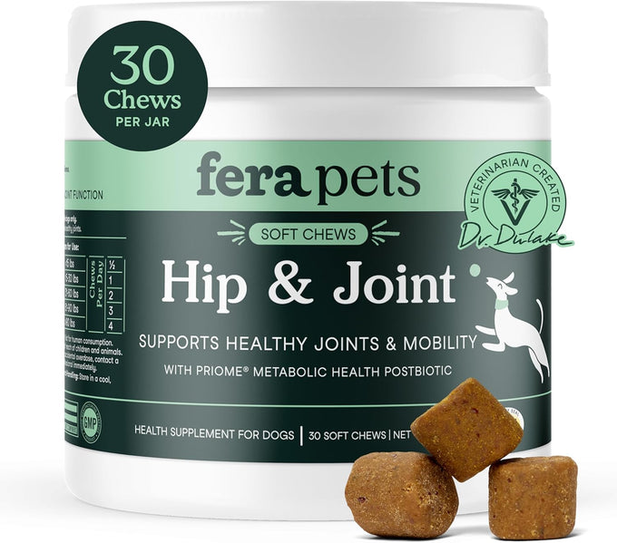 Fera Pets Hip & Joint Supplement for Dogs with Glucosamine Chondroitin MSM Green Lipped Mussel - Supports Joint Mobility and Weight