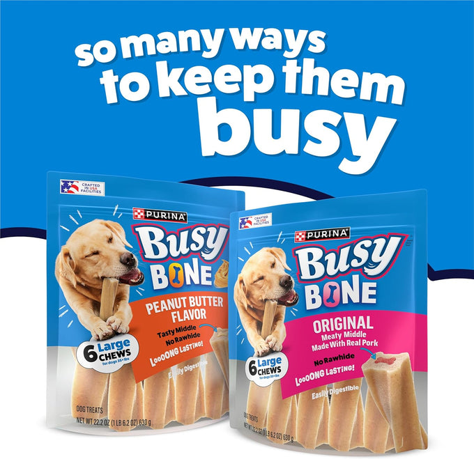 Purina Busy Bone Adult Dog Chew Treats Peanut Butter 10ct Pouch for Long Lasting Dental Care