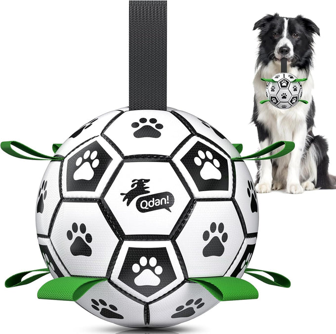 QDAN 6 Inch Dog Soccer Ball with Straps, Durable Balls for Small to Medium Pet, Puppy Outdoor Toy
