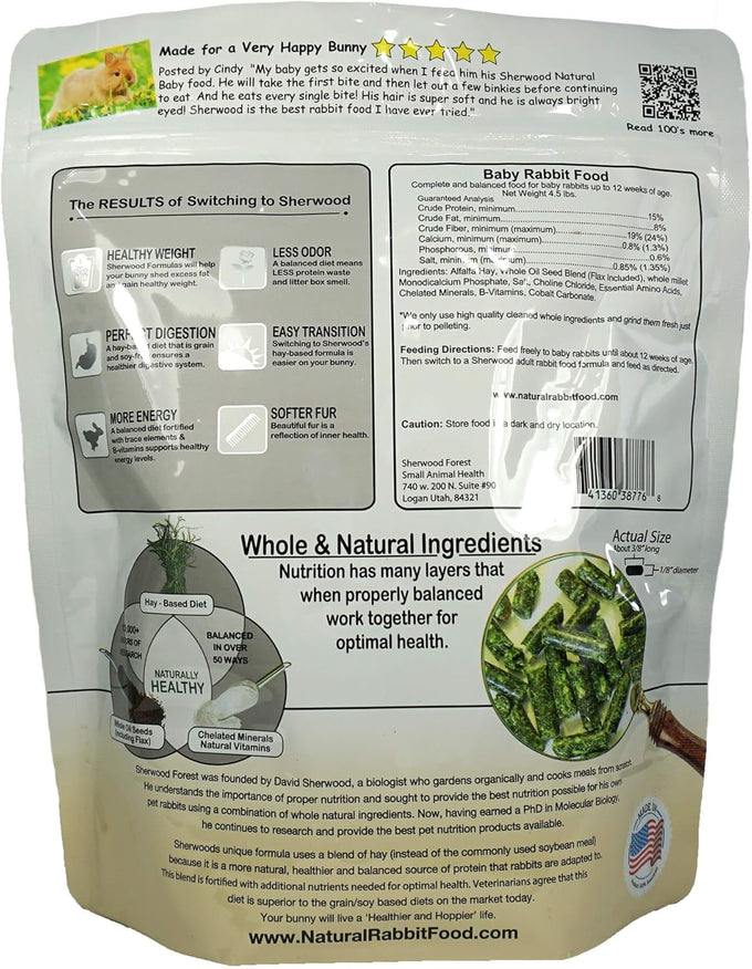 sherwood hay-based pellet rabbit food 4.5 lbs no wheat corn or soy for better digestion