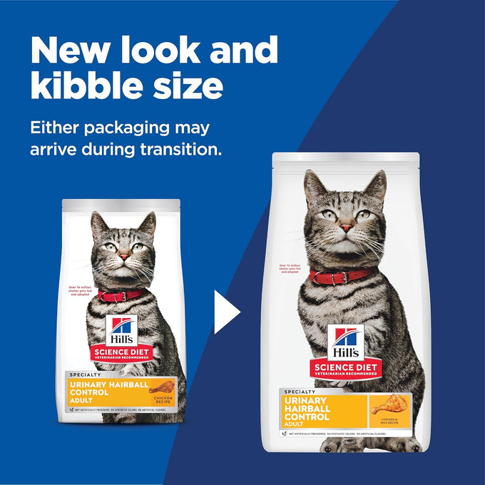 Hill's Science Diet Adult Urinary Hairball Control Dry Cat Food, Chicken Flavor, 7 lb. Bag