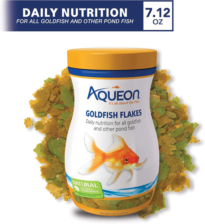 Aqueon Goldfish Fish Food Flakes, 7.12 Ounces, Natural Ingredients, Vitamin-Enriched, Flake Form