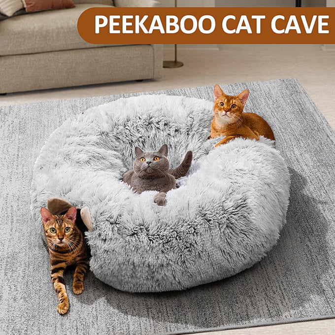 cat tunnel with cat bed for indoor cats, grey, multifunctional playground toys hideplace for kittens rabbit ferret