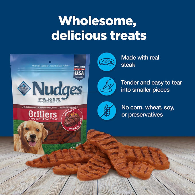 Blue Buffalo Nudges Grillers Natural Dog Treats, Steak 10oz, Real Steak First Ingredient