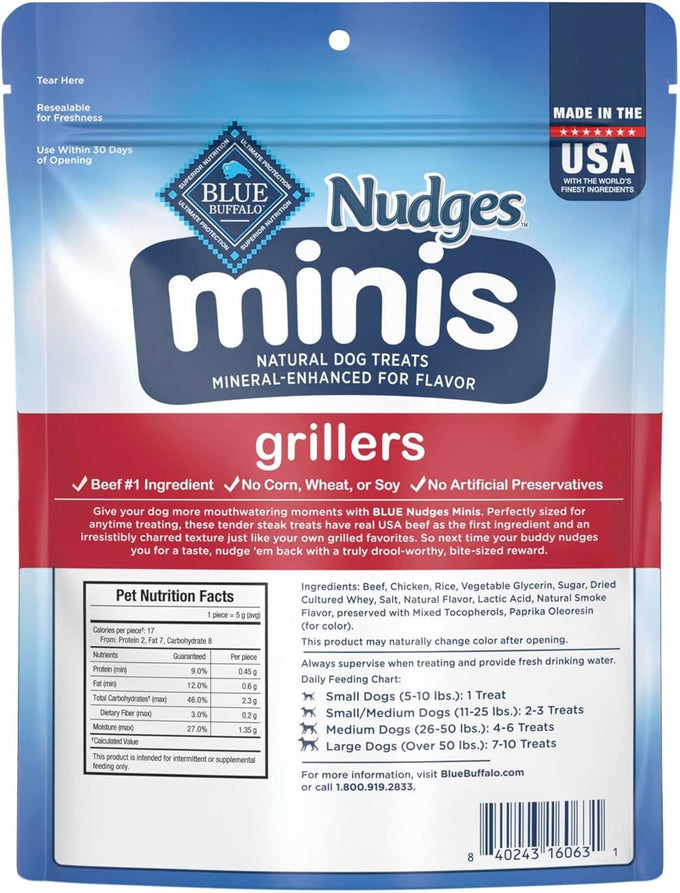Blue Buffalo Nudges Minis Grillers Made with Real Steak, 10 oz Mineral-Enhanced Natural Dog Treats