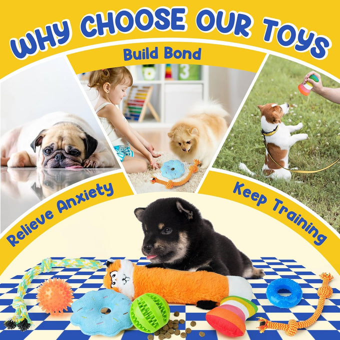 Puppy toys 9 pack for teething small dogs with rope toys treat ball and cute squeaky toys