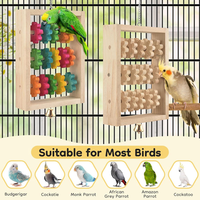 dbness 2pcs natural wooden hanging parrot chew toys for parakeets, cockatiels, macaws, african grey